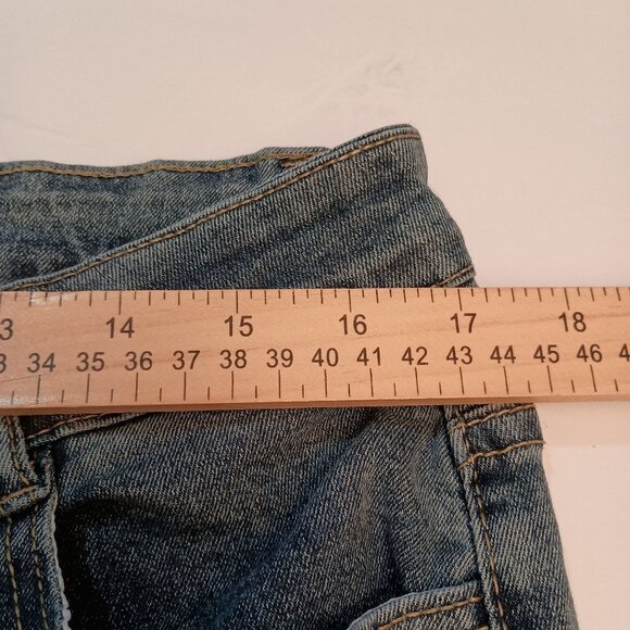 PlusWear Thrashed Women Glam Blue Jeans Flare Legs with Feathers Hippie  Size XL - Picture 11 of 12